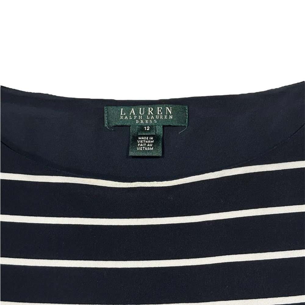 Lauren RalphDress Womens Sz  12 Black Chevron Striped Sleeveless Jewel Neck EUC - Picture 7 of 7